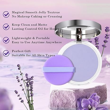 DEERELF Jelly Pressed Setting Powder - Oil Control Face Powder, Clear Matte Finish, Long-Lasting & Waterproof (Purple) Avelisse