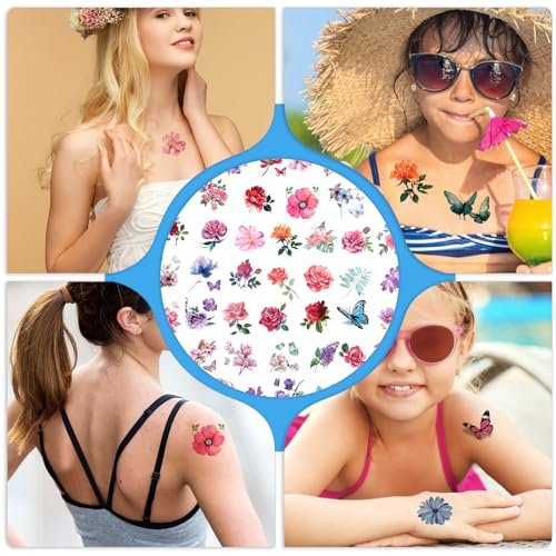50 PCS 3D Flower Temporary Tattoos for Women | Realistic Rose, Peony, Lavender, Butterfly Waterproof Body Art Stickers - görsel 16