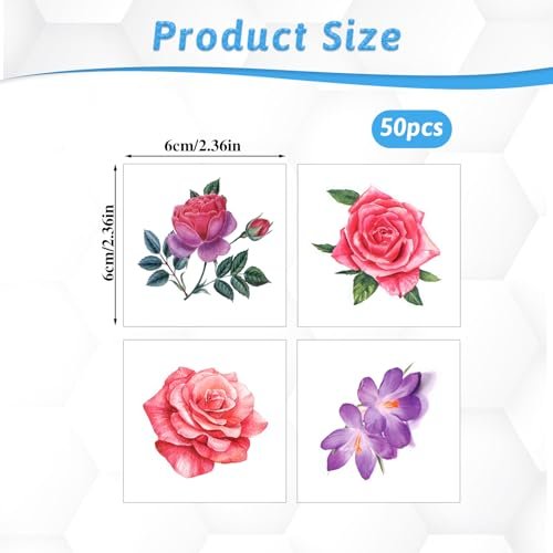 50 PCS 3D Flower Temporary Tattoos for Women | Realistic Rose, Peony, Lavender, Butterfly Waterproof Body Art Stickers - görsel 4