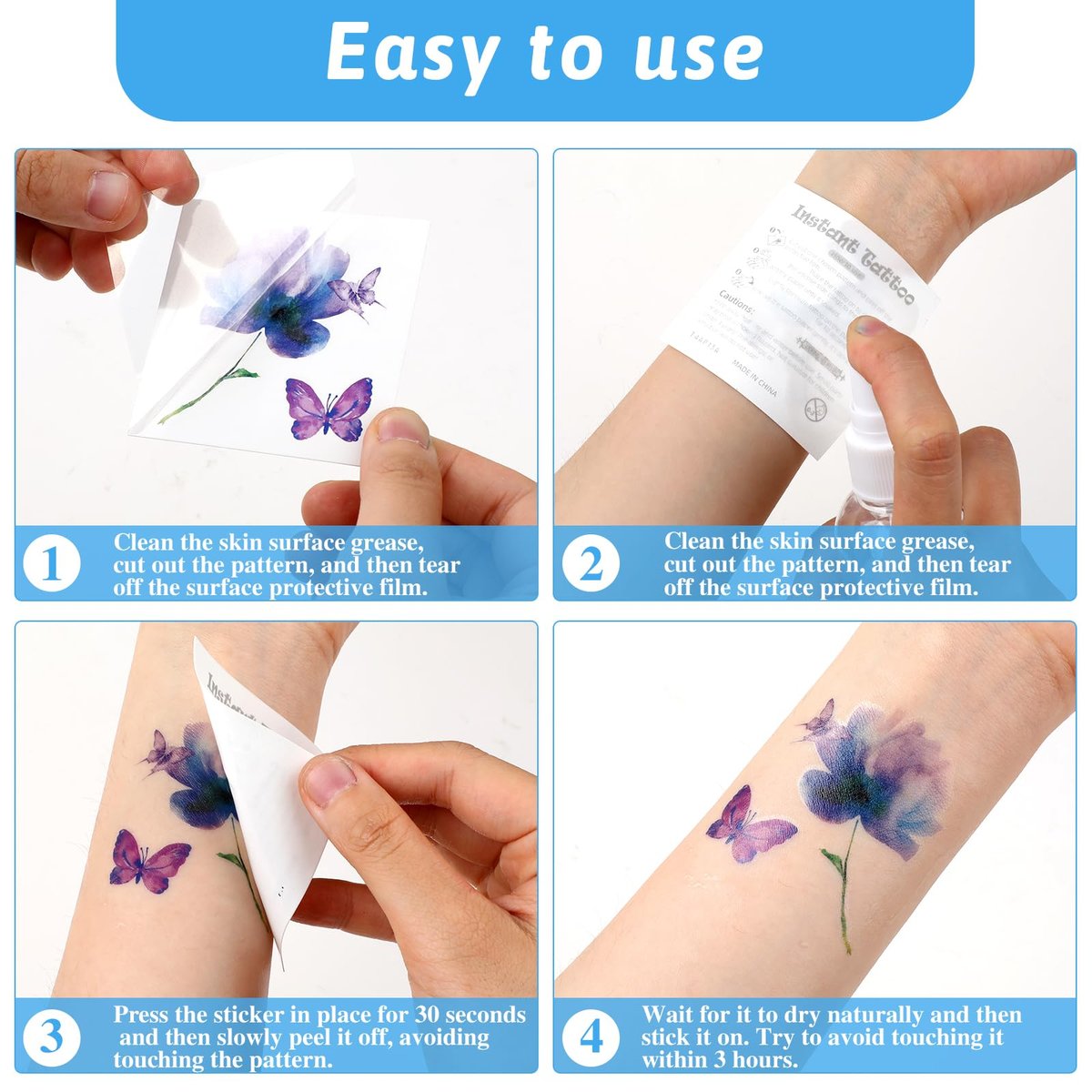 50 PCS 3D Flower Temporary Tattoos for Women | Realistic Rose, Peony, Lavender, Butterfly Waterproof Body Art Stickers - görsel 5