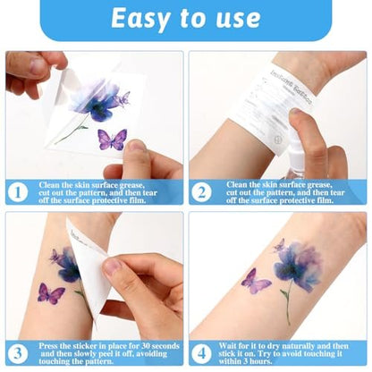 50 PCS 3D Flower Temporary Tattoos for Women | Realistic Rose, Peony, Lavender, Butterfly Waterproof Body Art Stickers