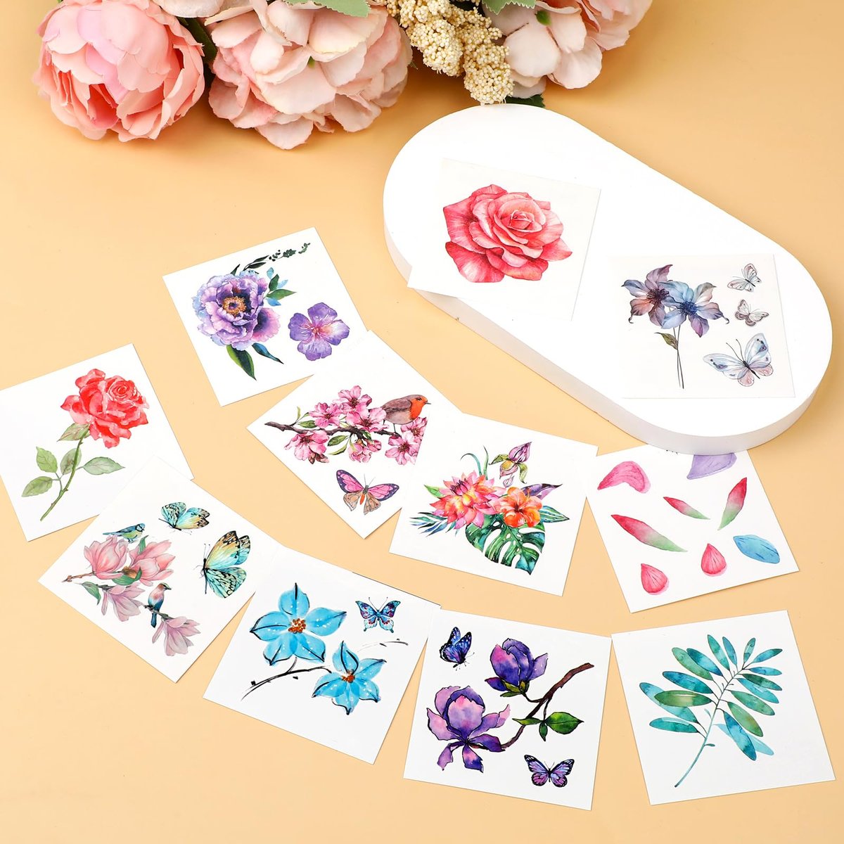 50 PCS 3D Flower Temporary Tattoos for Women | Realistic Rose, Peony, Lavender, Butterfly Waterproof Body Art Stickers - görsel 7