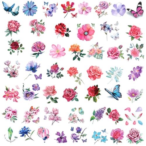 50 PCS 3D Flower Temporary Tattoos for Women | Realistic Rose, Peony, Lavender, Butterfly Waterproof Body Art Stickers - görsel 2