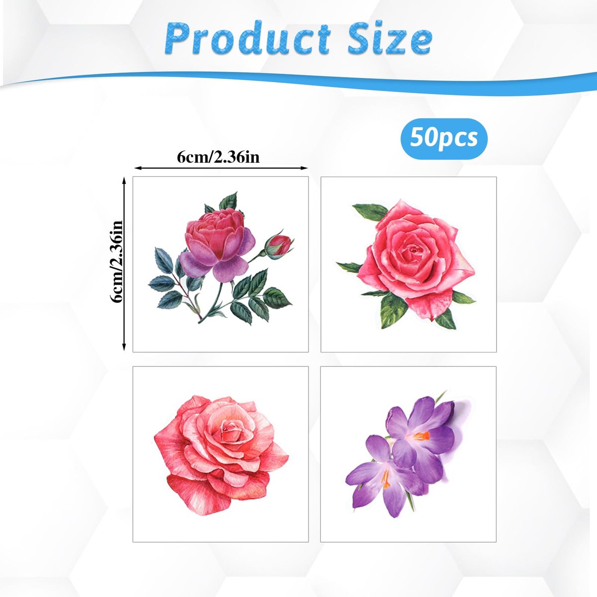 50 PCS 3D Flower Temporary Tattoos for Women | Realistic Rose, Peony, Lavender, Butterfly Waterproof Body Art Stickers - görsel 3