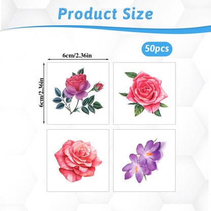 50 PCS 3D Flower Temporary Tattoos for Women | Realistic Rose, Peony, Lavender, Butterfly Waterproof Body Art Stickers