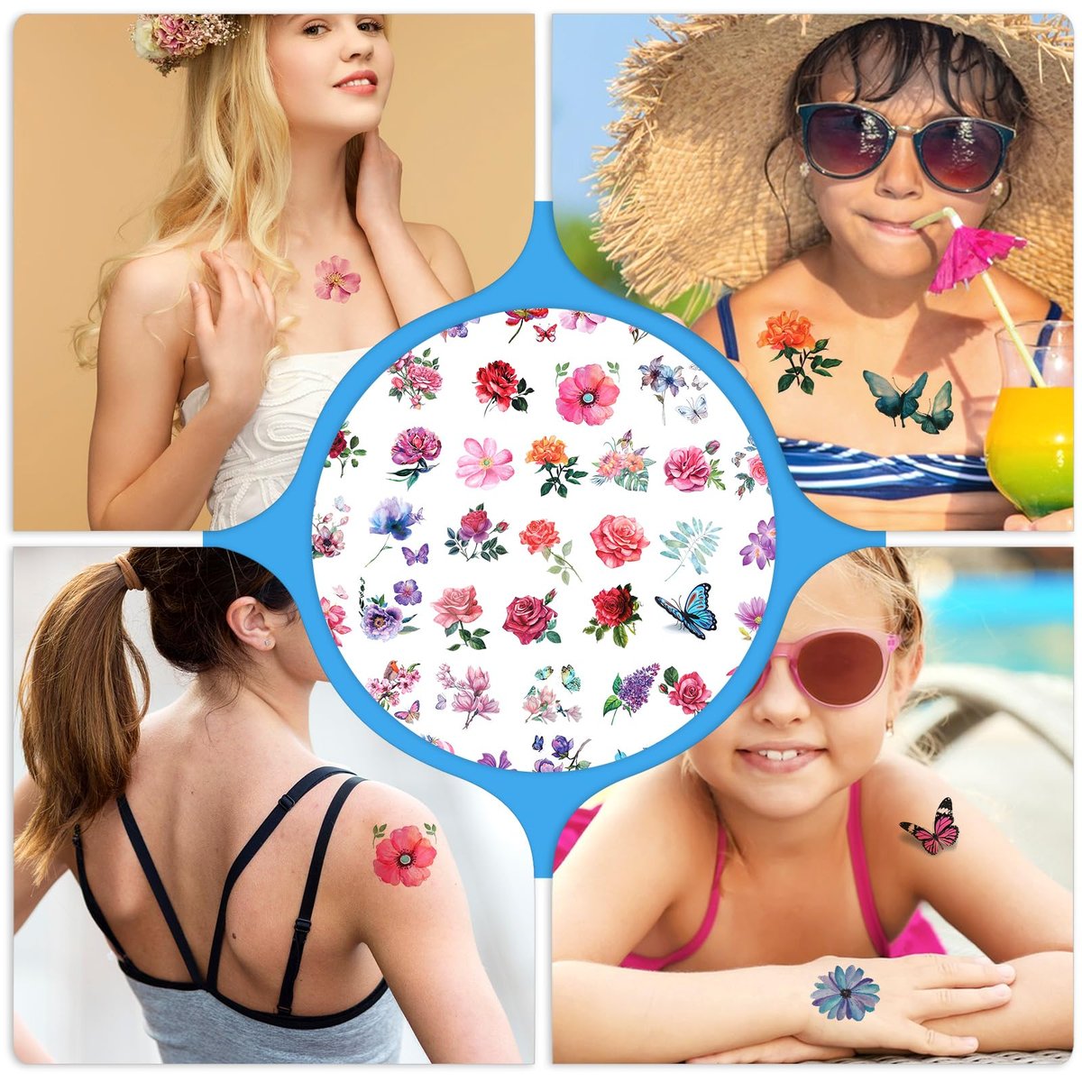 50 PCS 3D Flower Temporary Tattoos for Women | Realistic Rose, Peony, Lavender, Butterfly Waterproof Body Art Stickers - görsel 15