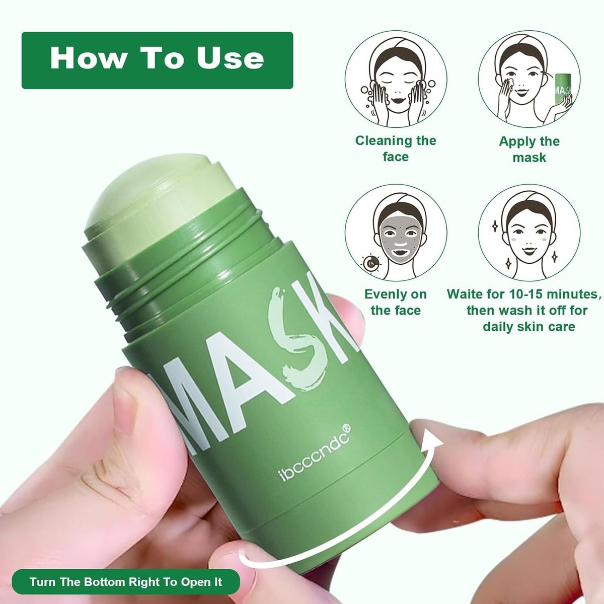 Green Tea Deep Cleanse Mask Stick 2-Pack - Blackhead Remover & Poreless Purifying Face Mask for Oil Control, Moisturizing - for Women and Men Avelisse