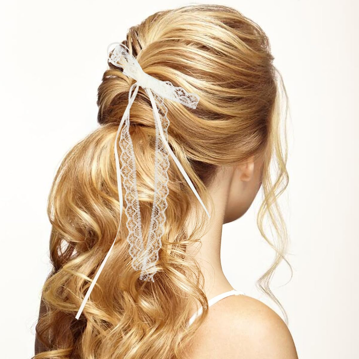 Elegant White Lace Hair Bow with Long Tail - Coquette Hair Ribbon for Women (Pair) - görsel 11