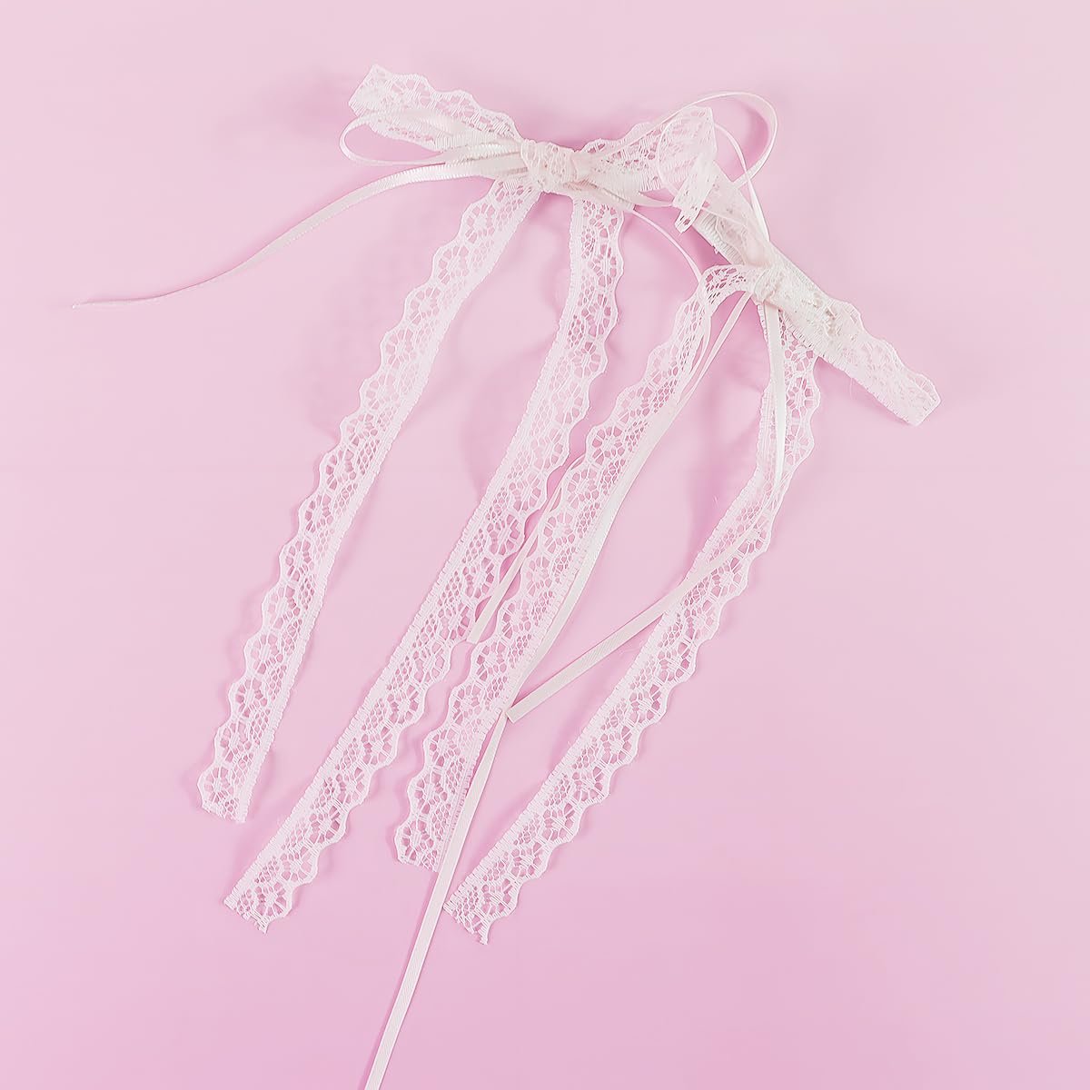 Elegant White Lace Hair Bow with Long Tail - Coquette Hair Ribbon for Women (Pair) - görsel 1