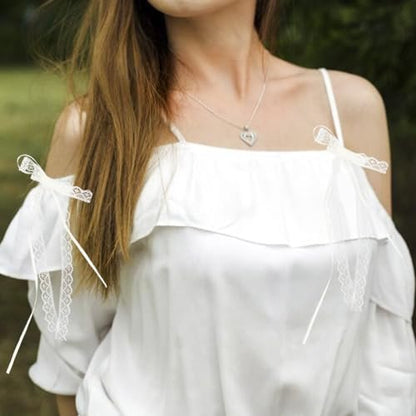 Elegant White Lace Hair Bow with Long Tail - Coquette Hair Ribbon for Women (Pair)