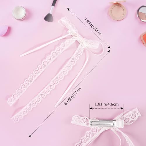 Elegant White Lace Hair Bow with Long Tail - Coquette Hair Ribbon for Women (Pair) - görsel 4