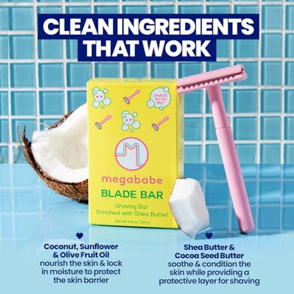 Megababe Blade Bar Shaving Bar - Hydrating Shea Butter Shave Bar for All Skin Types, 4.4 oz