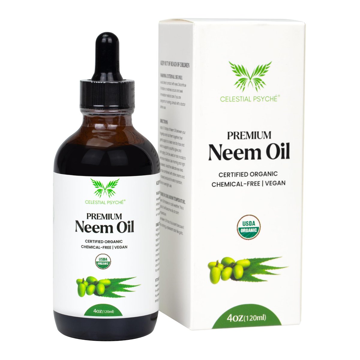 Celestial Psyché USDA Certified Organic Neem Oil (4 Oz) - 100% Pure Natural Oil for Hair Growth, Skin, Nails, Acne, and Anti-Aging Moisturizer - görsel 1