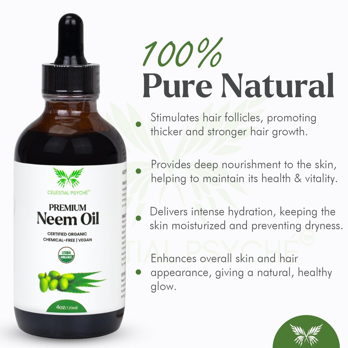 Celestial Psyché USDA Certified Organic Neem Oil (4 Oz) - 100% Pure Natural Oil for Hair Growth, Skin, Nails, Acne, and Anti-Aging Moisturizer - görsel 3
