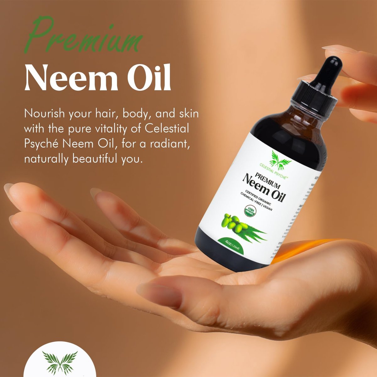 Celestial Psyché USDA Certified Organic Neem Oil (4 Oz) - 100% Pure Natural Oil for Hair Growth, Skin, Nails, Acne, and Anti-Aging Moisturizer - görsel 5