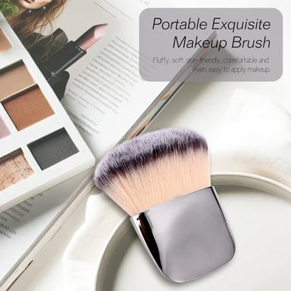 Jaasuee Mini Makeup Brushes Set – Portable Multi-Functional Loose Powder & Blush Brush (Silver, Soft Synthetic Hair)