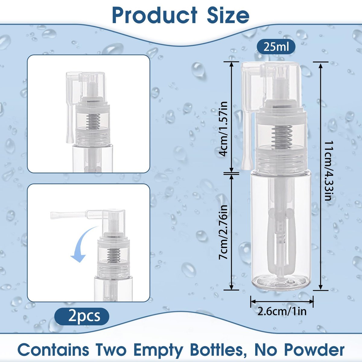 2-Pack Empty Powder Spray Bottles for Makeup, Glitter, Barber, Dry Cleaning & Crafts – 0.87 oz Transparent - görsel 3