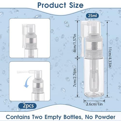 2-Pack Empty Powder Spray Bottles for Makeup, Glitter, Barber, Dry Cleaning & Crafts – 0.87 oz Transparent