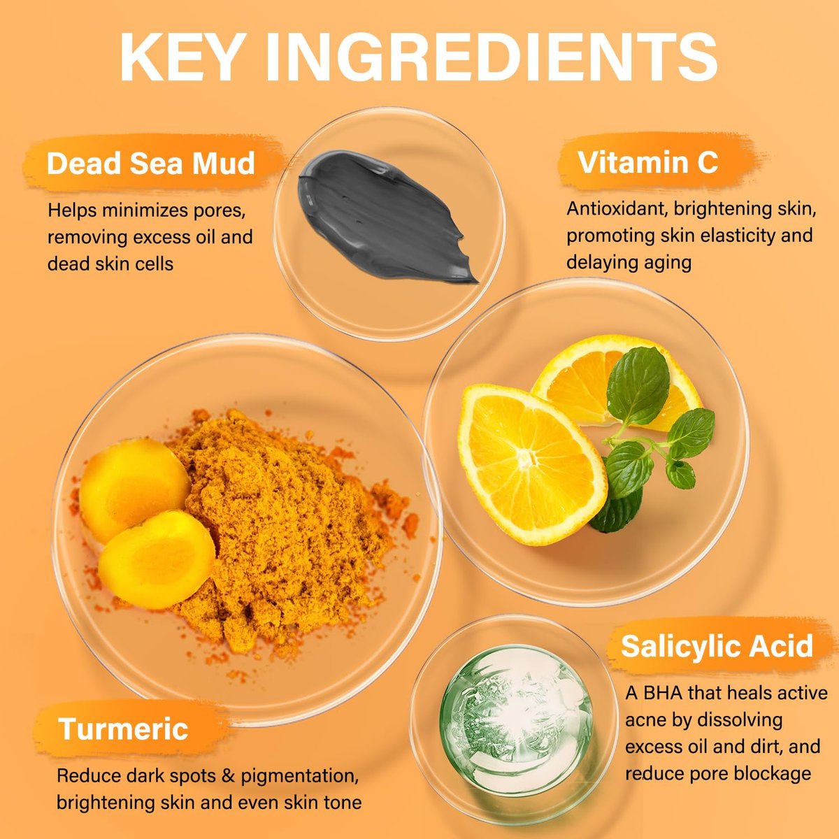 Vitamin C Turmeric Face Mask & Dead Sea Mud Mask Set with Salicylic Acid - Pore Cleansing, Brightening, Blackheads & Dark Spots - 3 Pack, 2.82 oz Each Avelisse