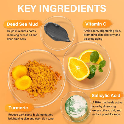 Vitamin C Turmeric Face Mask & Dead Sea Mud Mask Set with Salicylic Acid - Pore Cleansing, Brightening, Blackheads & Dark Spots - 3 Pack, 2.82 oz Each Avelisse