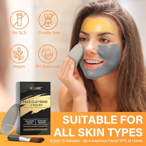 Vitamin C Turmeric Face Mask & Dead Sea Mud Mask Set with Salicylic Acid - Pore Cleansing, Brightening, Blackheads & Dark Spots - 3 Pack, 2.82 oz Each Avelisse