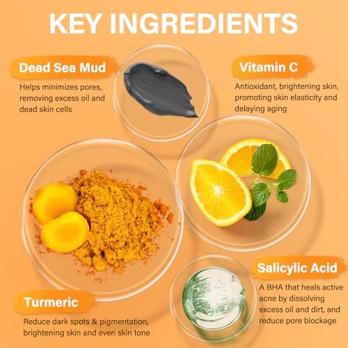 Vitamin C Turmeric Face Mask & Dead Sea Mud Mask Set with Salicylic Acid - Pore Cleansing, Brightening, Blackheads & Dark Spots - 3 Pack, 2.82 oz Each Avelisse