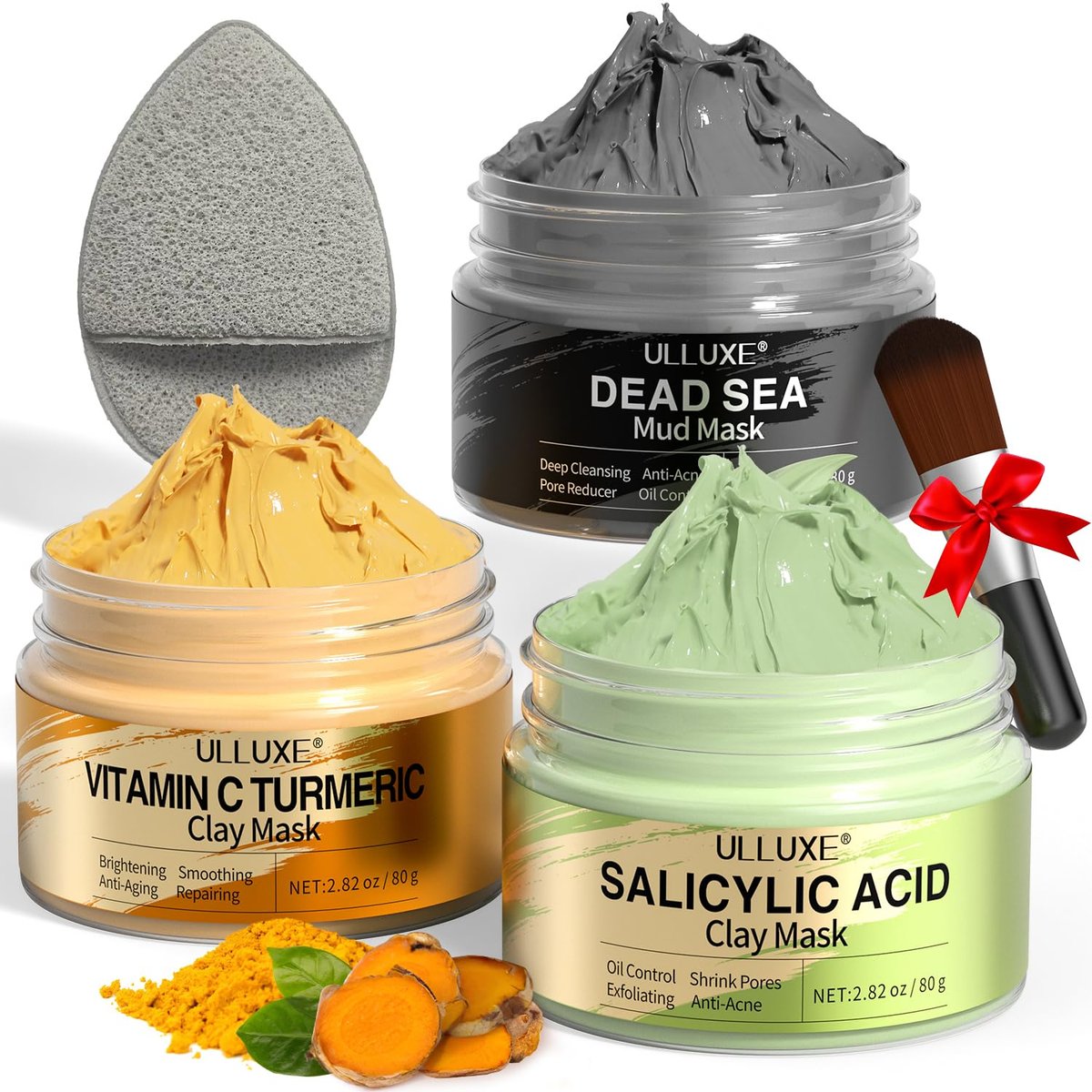 Vitamin C Turmeric Face Mask & Dead Sea Mud Mask Set with Salicylic Acid - Pore Cleansing, Brightening, Blackheads & Dark Spots - 3 Pack, 2.82 oz Each Avelisse