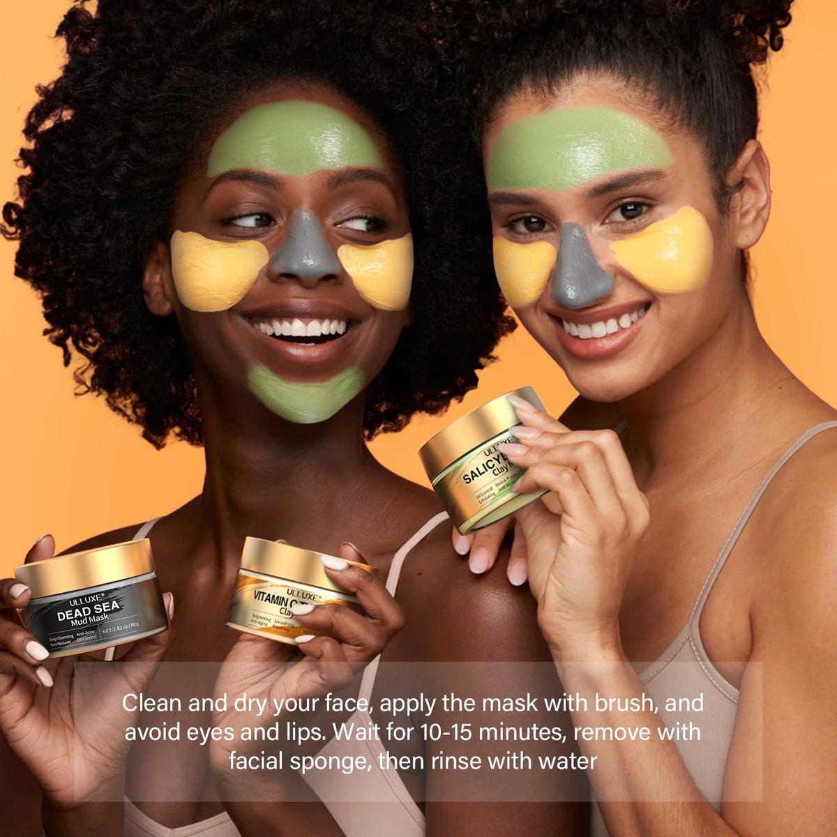 Vitamin C Turmeric Face Mask & Dead Sea Mud Mask Set with Salicylic Acid - Pore Cleansing, Brightening, Blackheads & Dark Spots - 3 Pack, 2.82 oz Each Avelisse
