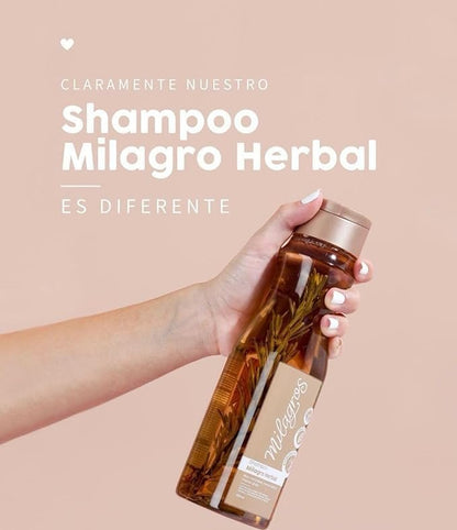Milagros Herbal Shampoo and Conditioner Set - Rosemary, Ginger & Rice 100% Natural - Fights Hair Loss and Promotes Growth, 15 Fl Oz Each Avelisse