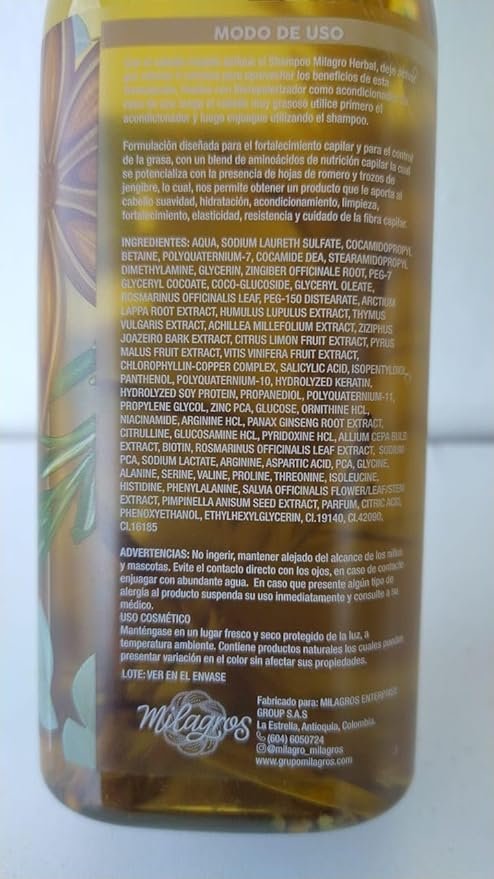 Milagros Herbal Shampoo and Conditioner Set - Rosemary, Ginger & Rice 100% Natural - Fights Hair Loss and Promotes Growth, 15 Fl Oz Each Avelisse