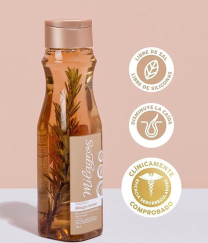 Milagros Herbal Shampoo and Conditioner Set - Rosemary, Ginger & Rice 100% Natural - Fights Hair Loss and Promotes Growth, 15 Fl Oz Each Avelisse