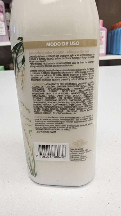 Milagros Herbal Shampoo and Conditioner Set - Rosemary, Ginger & Rice 100% Natural - Fights Hair Loss and Promotes Growth, 15 Fl Oz Each Avelisse