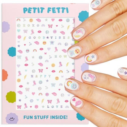 xo, Fetti Party Preppy Nail Stickers - 496 Rainbow Vinyl Decals for Bachelorette, Birthday, and Manicure Fun