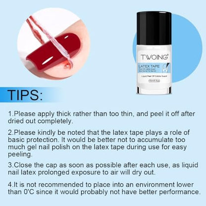 TWOING 15ml Liquid Latex for Nails - Peel Off Cuticle Protectors for Nail Polish, Skin Barrier Manicure, Art Liquid Latex Tape Protector Nail Cuticle Guard (Pack of 2)
