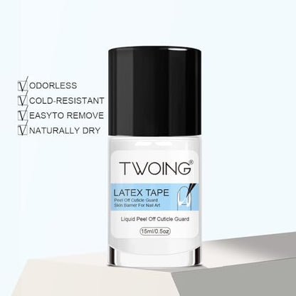 TWOING 15ml Liquid Latex for Nails - Peel Off Cuticle Protectors for Nail Polish, Skin Barrier Manicure, Art Liquid Latex Tape Protector Nail Cuticle Guard (Pack of 2)