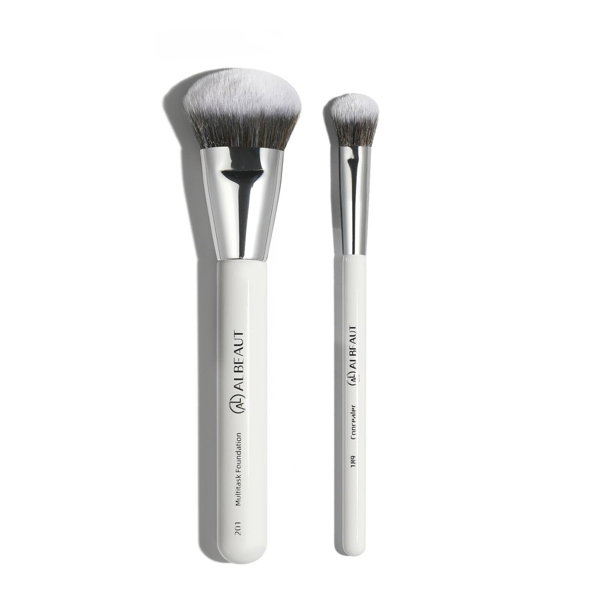 ALBEAUT Foundation Concealer Makeup Brush Set - Soft Big Angled Face Brushes for Liquid, Cream, Stick Products - Bronzer Contour Nose Eyeshadow Blending (White, Wood Handle) - görsel 1