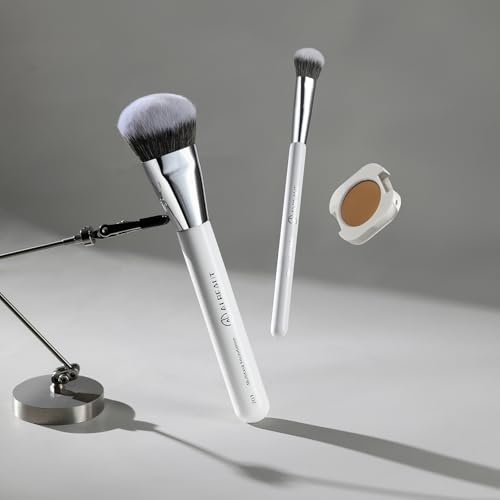ALBEAUT Foundation Concealer Makeup Brush Set - Soft Big Angled Face Brushes for Liquid, Cream, Stick Products - Bronzer Contour Nose Eyeshadow Blending (White, Wood Handle) - görsel 6