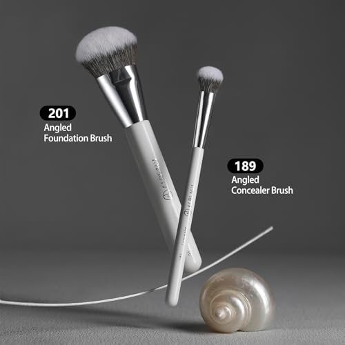 ALBEAUT Foundation Concealer Makeup Brush Set - Soft Big Angled Face Brushes for Liquid, Cream, Stick Products - Bronzer Contour Nose Eyeshadow Blending (White, Wood Handle) - görsel 4