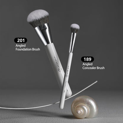ALBEAUT Foundation Concealer Makeup Brush Set - Soft Big Angled Face Brushes for Liquid, Cream, Stick Products - Bronzer Contour Nose Eyeshadow Blending (White, Wood Handle)
