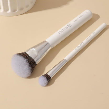 ALBEAUT Foundation Concealer Makeup Brush Set - Soft Big Angled Face Brushes for Liquid, Cream, Stick Products - Bronzer Contour Nose Eyeshadow Blending (White, Wood Handle)