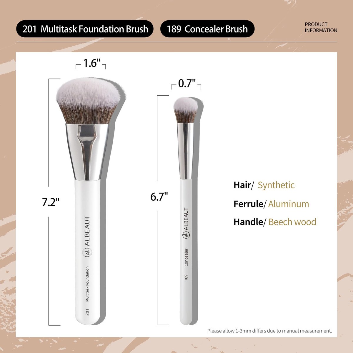 ALBEAUT Foundation Concealer Makeup Brush Set - Soft Big Angled Face Brushes for Liquid, Cream, Stick Products - Bronzer Contour Nose Eyeshadow Blending (White, Wood Handle) - görsel 15