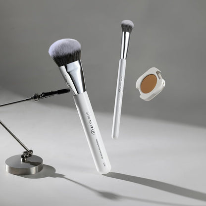 ALBEAUT Foundation Concealer Makeup Brush Set - Soft Big Angled Face Brushes for Liquid, Cream, Stick Products - Bronzer Contour Nose Eyeshadow Blending (White, Wood Handle)
