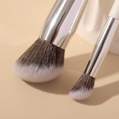 ALBEAUT Foundation Concealer Makeup Brush Set - Soft Big Angled Face Brushes for Liquid, Cream, Stick Products - Bronzer Contour Nose Eyeshadow Blending (White, Wood Handle)