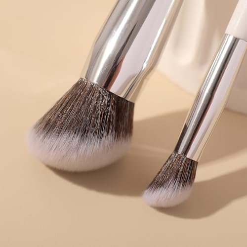 ALBEAUT Foundation Concealer Makeup Brush Set - Soft Big Angled Face Brushes for Liquid, Cream, Stick Products - Bronzer Contour Nose Eyeshadow Blending (White, Wood Handle) - görsel 12