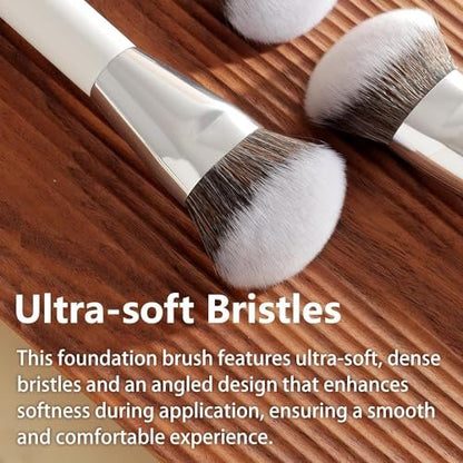ALBEAUT Foundation Concealer Makeup Brush Set - Soft Big Angled Face Brushes for Liquid, Cream, Stick Products - Bronzer Contour Nose Eyeshadow Blending (White, Wood Handle)