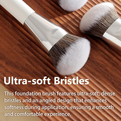 ALBEAUT Foundation Concealer Makeup Brush Set - Soft Big Angled Face Brushes for Liquid, Cream, Stick Products - Bronzer Contour Nose Eyeshadow Blending (White, Wood Handle)