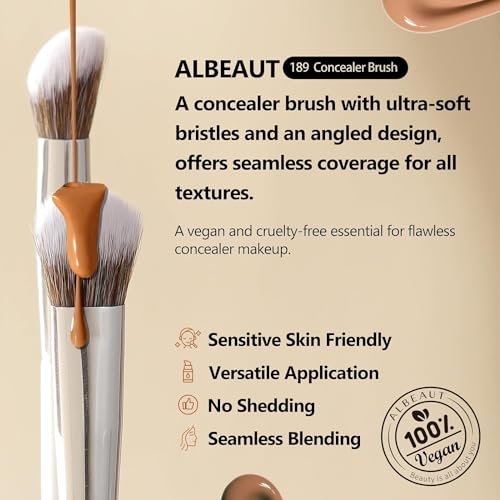 ALBEAUT Foundation Concealer Makeup Brush Set - Soft Big Angled Face Brushes for Liquid, Cream, Stick Products - Bronzer Contour Nose Eyeshadow Blending (White, Wood Handle) - görsel 10