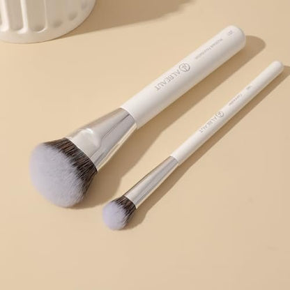 ALBEAUT Foundation Concealer Makeup Brush Set - Soft Big Angled Face Brushes for Liquid, Cream, Stick Products - Bronzer Contour Nose Eyeshadow Blending (White, Wood Handle)