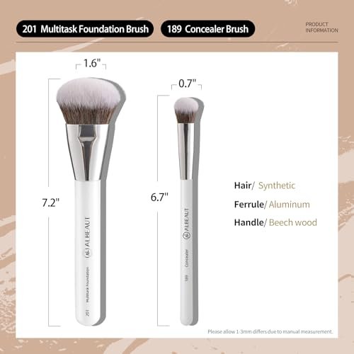 ALBEAUT Foundation Concealer Makeup Brush Set - Soft Big Angled Face Brushes for Liquid, Cream, Stick Products - Bronzer Contour Nose Eyeshadow Blending (White, Wood Handle) - görsel 16