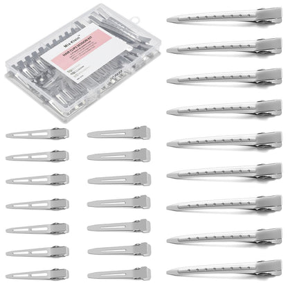 Mia Klein 60-Piece Metal Hair Clips Set – Silver Duckbill Clips in 3 Sizes with Storage Box for Styling, Roller Setting, Salon & DIY Crafts